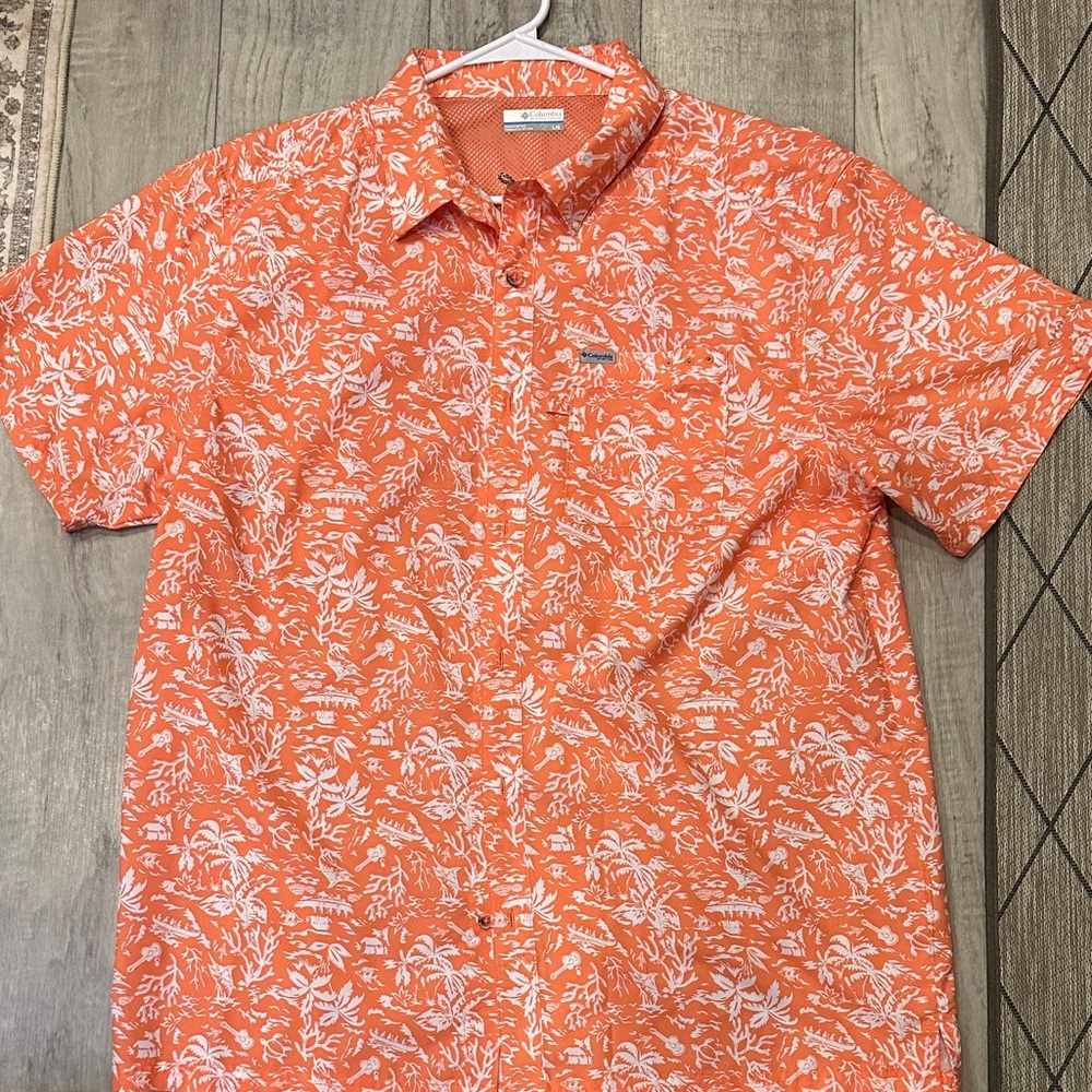 Columbia Men's Orange and White Floral Shirt